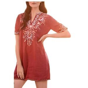 Johnny Was  Alise Easy maroon embroidered tunic dress size small